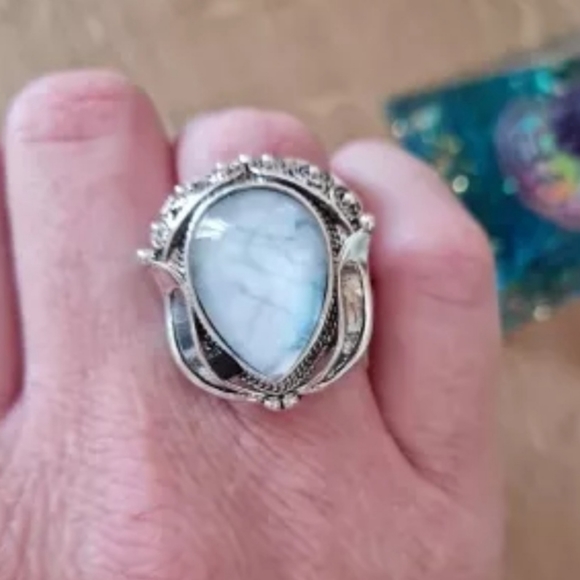 Sterling Silver 925 large genuine white moonstone boho vintage style statement - Picture 2 of 5
